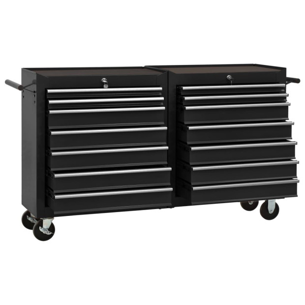 Tool Trolley With 14 Drawers Steel Black Image 2