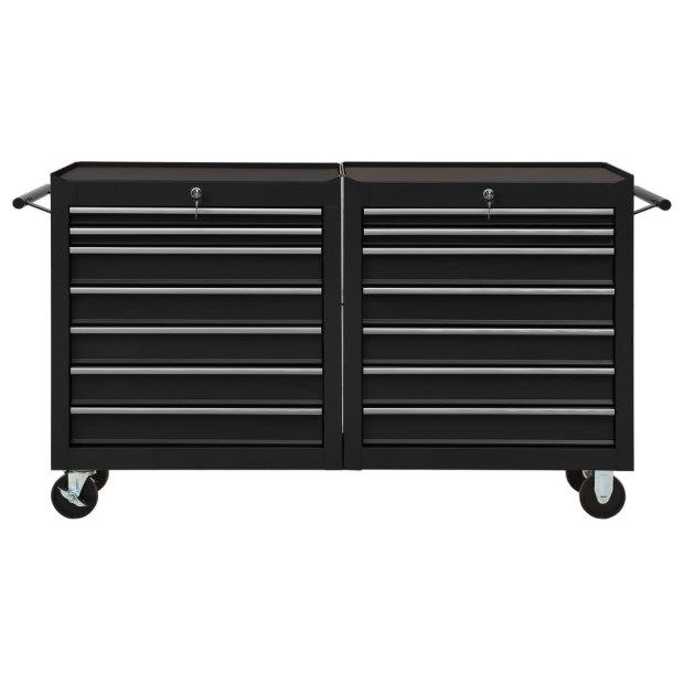 Tool Trolley With 14 Drawers Steel Black Image 3