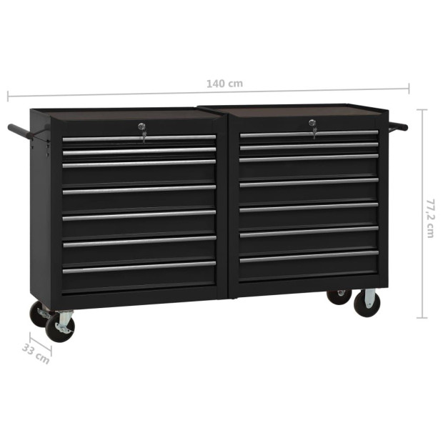 Tool Trolley With 14 Drawers Steel Black Image 9