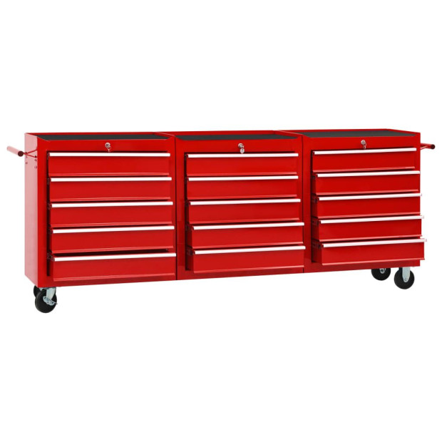Tool Trolley With 15 Drawers Steel Red Image 2