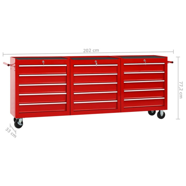 Tool Trolley With 15 Drawers Steel Red Image 9