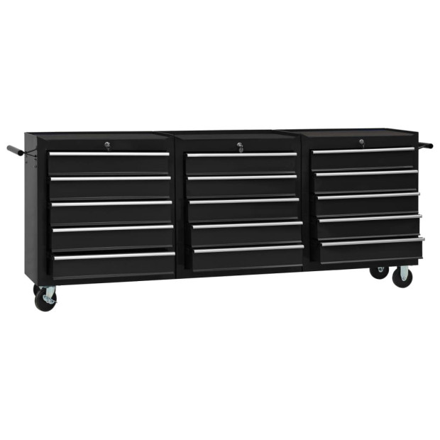 Tool Trolley With 15 Drawers Steel Black Image 2