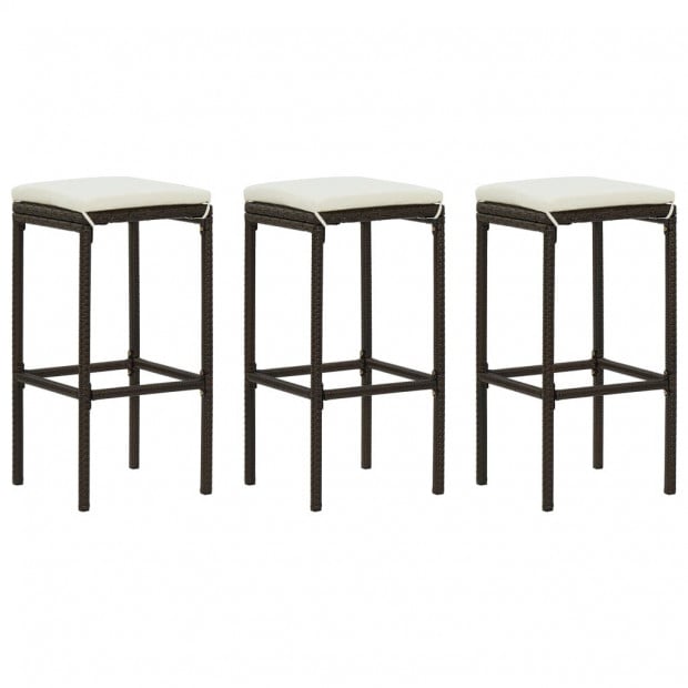 Bar Stools With Cushions 3 Pcs Brown Poly Rattan