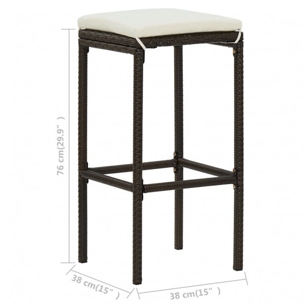 Bar Stools With Cushions 3 Pcs Brown Poly Rattan Image 8