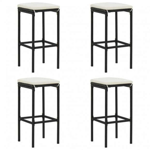 Bar Stools With Cushions 4 Pcs Black Poly Rattan