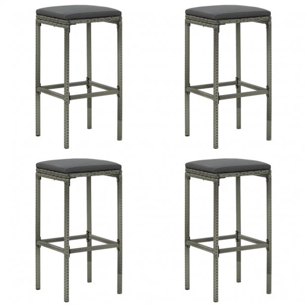Bar Stools With Cushions 4 Pcs Grey Poly Rattan