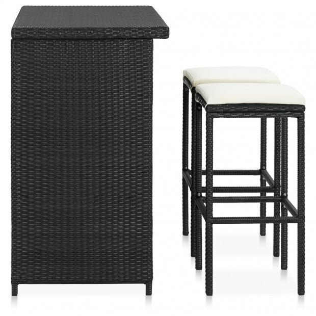 3 Piece Bar Set Poly Rattan Black Image 4