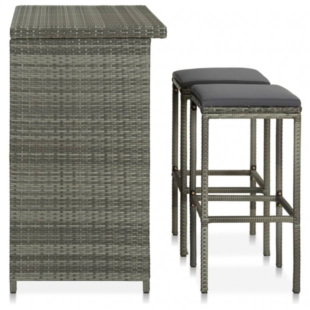 3 Piece Bar Set Poly Rattan Grey Image 4