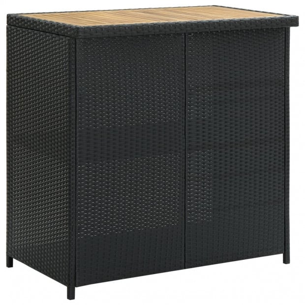 3 Piece Bar Set Poly Rattan Black - Solid Acacia Wood with Oil Finish Image 5