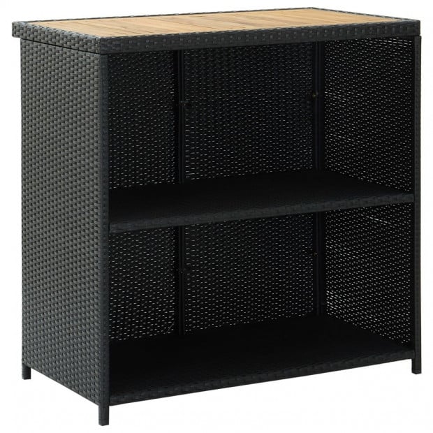3 Piece Bar Set Poly Rattan Black - Solid Acacia Wood with Oil Finish Image 6