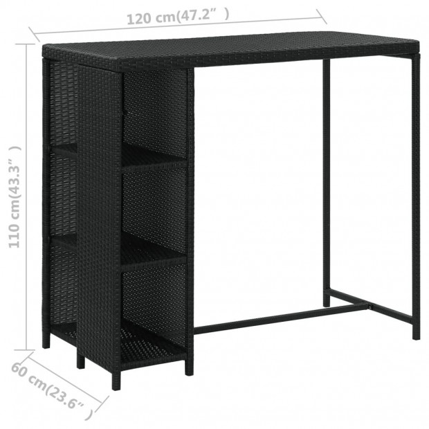 Bar Table With Storage Rack 120x60x110 Cm Poly Rattan Black Image 7