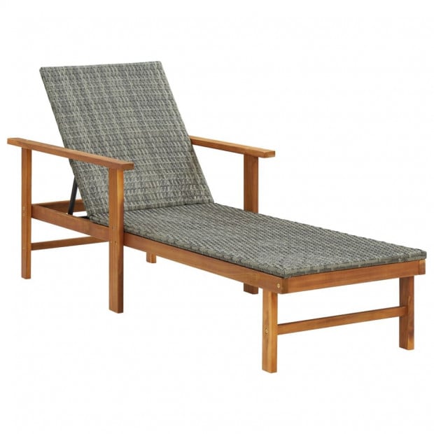 Sun Lounger Poly Rattan And Solid Acacia Wood Grey