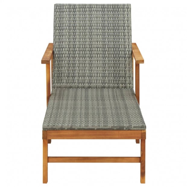 Sun Lounger Poly Rattan And Solid Acacia Wood Grey Image 2