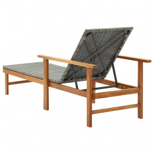 Sun Lounger Poly Rattan And Solid Acacia Wood Grey Image 3