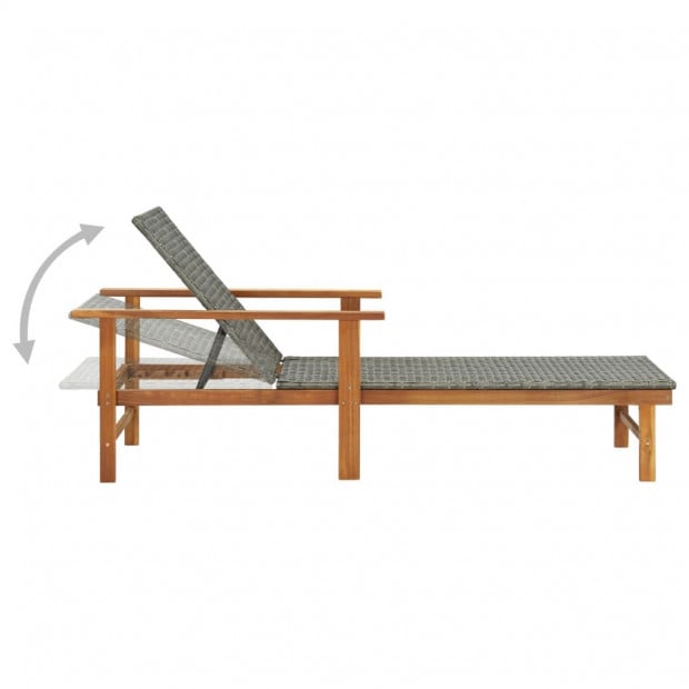Sun Lounger Poly Rattan And Solid Acacia Wood Grey Image 4