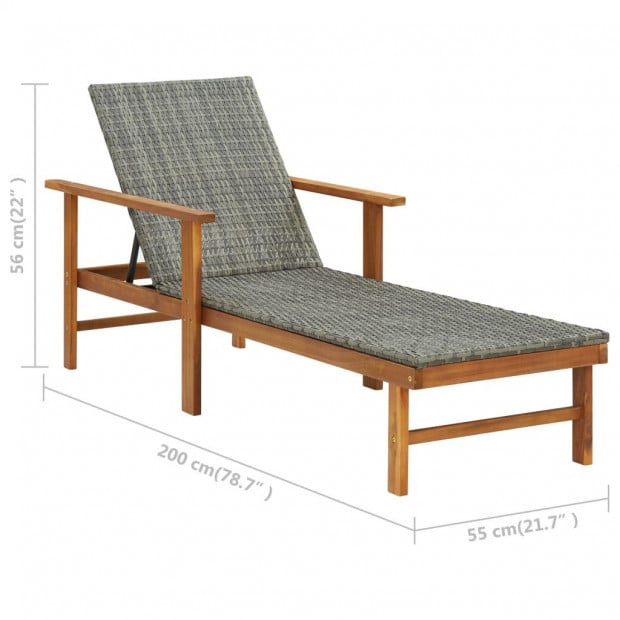 Sun Lounger Poly Rattan And Solid Acacia Wood Grey Image 7