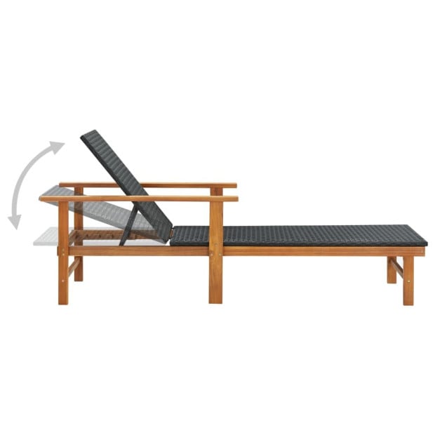 Sun Lounger Poly Rattan And Solid Acacia Wood Black Image 2