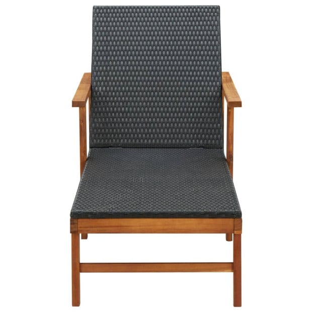 Sun Lounger Poly Rattan And Solid Acacia Wood Black Image 3