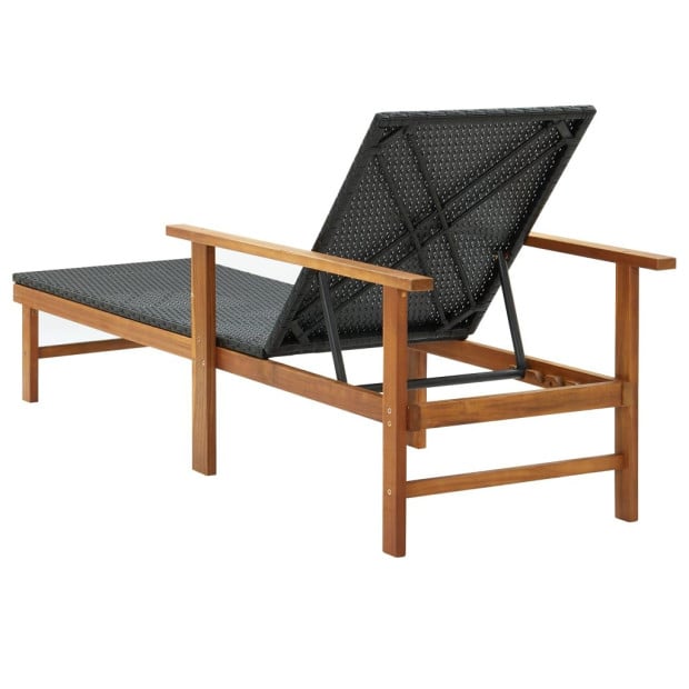 Sun Lounger Poly Rattan And Solid Acacia Wood Black Image 4