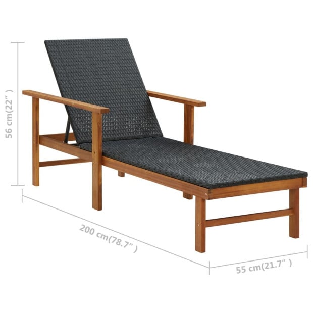 Sun Lounger Poly Rattan And Solid Acacia Wood Black Image 7