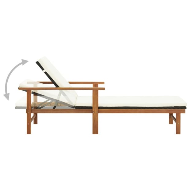 Sun Lounger With Cushion Poly Rattan And Solid Acacia Wood Image 2