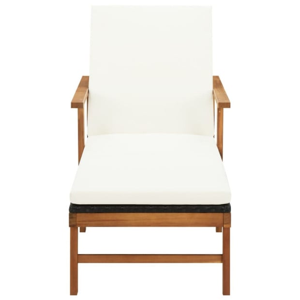 Sun Lounger With Cushion Poly Rattan And Solid Acacia Wood Image 3