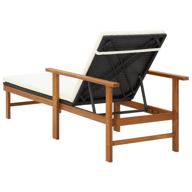 Sun Lounger With Cushion Poly Rattan And Solid Acacia Wood Image 4