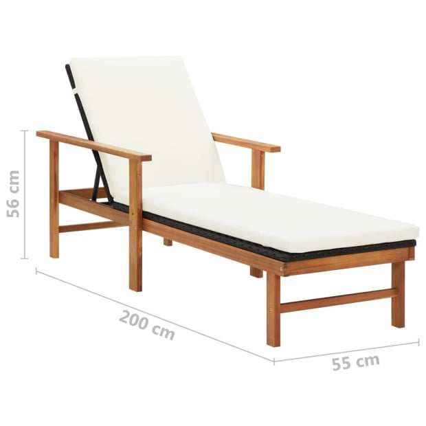 Sun Lounger With Cushion Poly Rattan And Solid Acacia Wood Image 7