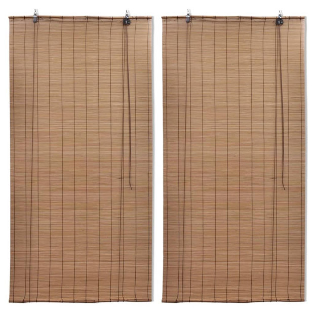 Bamboo Roller Blinds 2 Pcs 100 X 160 Cm Brown