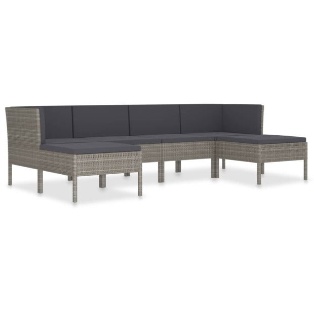 6 Piece Lounge Set With Cushions Poly Rattan Grey Image 2