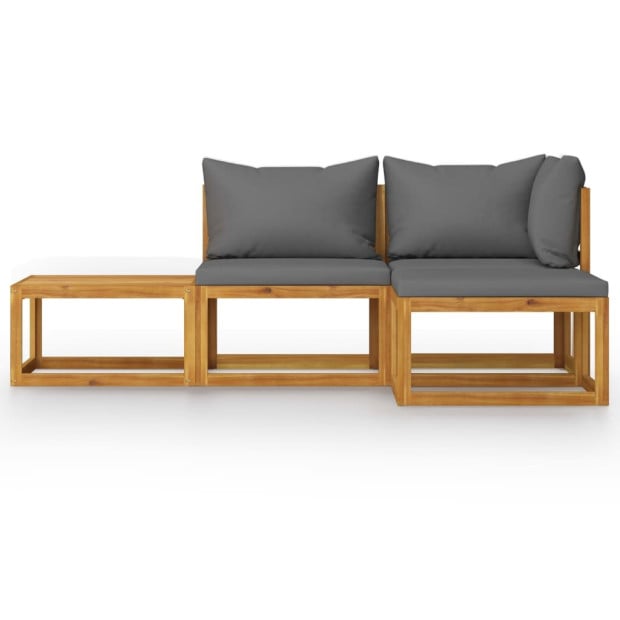 4 Piece Garden Lounge Set w/ Cushion Solid Acacia Wood Grey Image 3