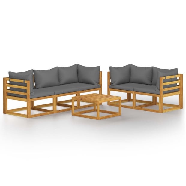 6 Piece Garden Lounge Set With 9 Back Cushions Solid Acacia Wood