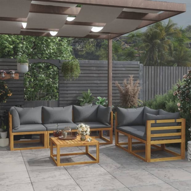 6 Piece Garden Lounge Set With 9 Back Cushions Solid Acacia Wood Image 2
