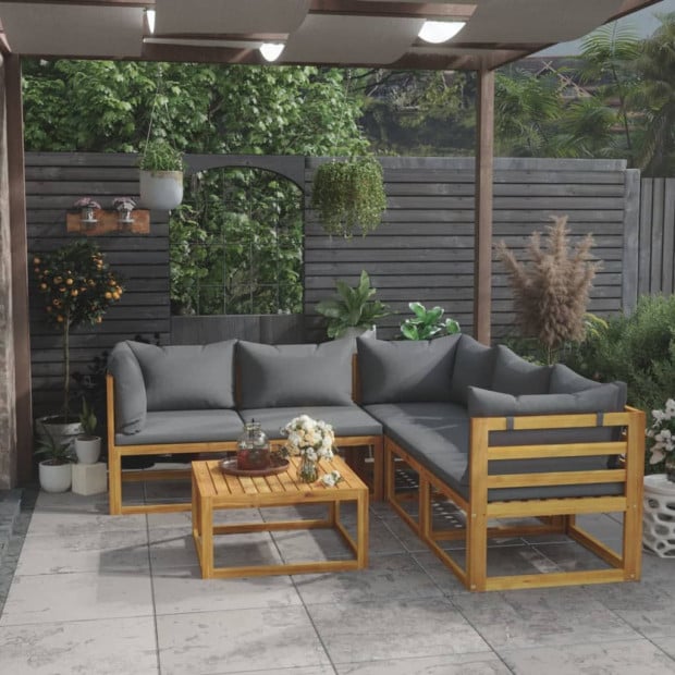 6 Piece Garden Lounge Set With 8 Back Cushions Solid Acacia Wood Image 2
