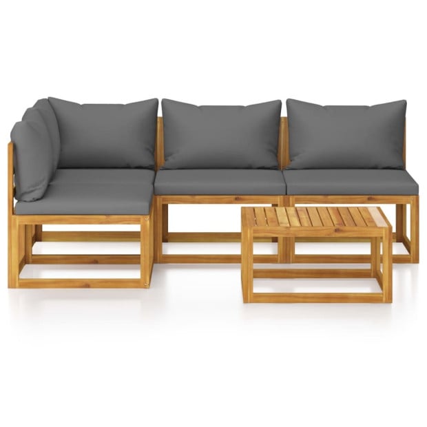 5 Piece Solid Acacia Wood Garden Lounge Set w/ Grey Cushions Image 3