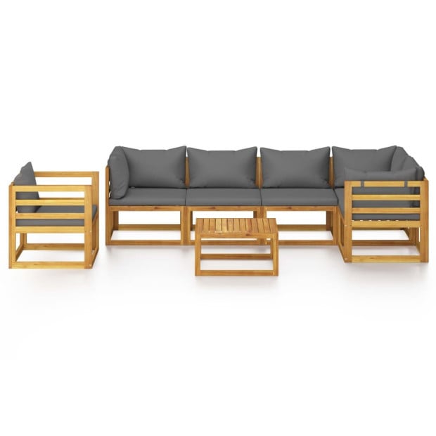 7 Piece Solid Acacia Wood Garden Lounge Set w/ Grey Cushions Image 3