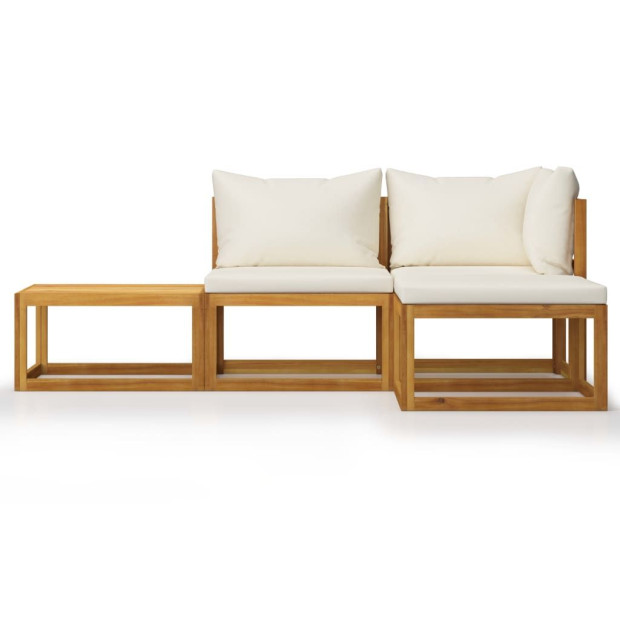4 Piece Solid Acacia Wood Garden Lounge Set w/ Cushion Cream Image 3