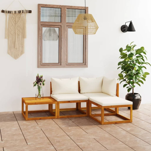 4 Piece Solid Acacia Wood Garden Lounge Set w/ Cushion Cream Image 2