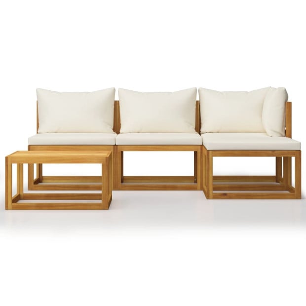 5 Piece Solid Acacia Wood Garden Lounge Set With Cushion Cream Image 3