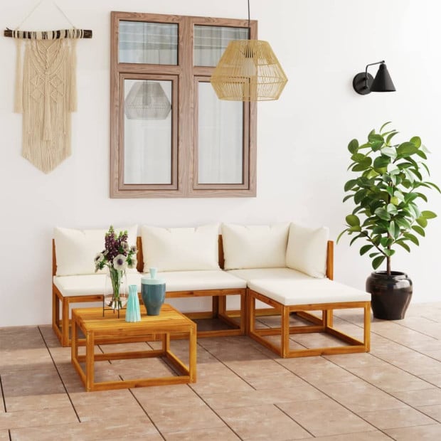 5 Piece Solid Acacia Wood Garden Lounge Set With Cushion Cream Image 2