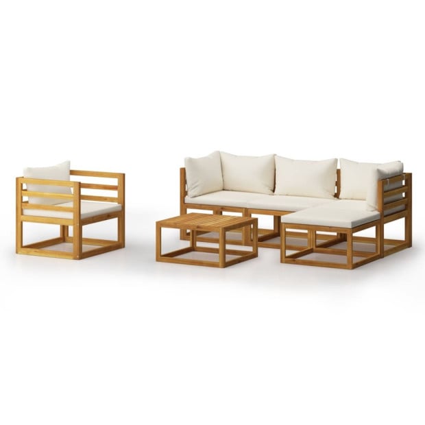 6 Piece Solid Acacia Wood Garden Lounge Set Cushion Cream with Armchair