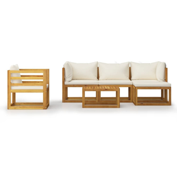 6 Piece Solid Acacia Wood Garden Lounge Set Cushion Cream with Armchair Image 3