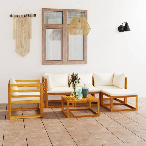 6 Piece Solid Acacia Wood Garden Lounge Set Cushion Cream with Armchair Image 2