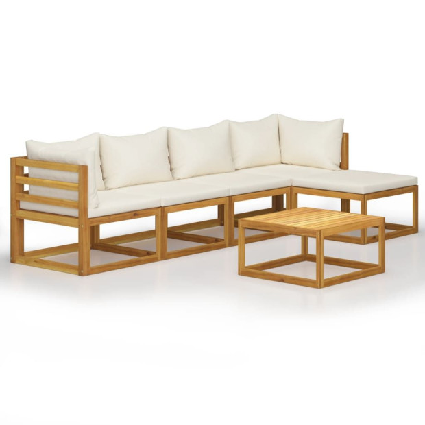6 Piece Solid Acacia Wood Garden Lounge Set With Cream Cushion