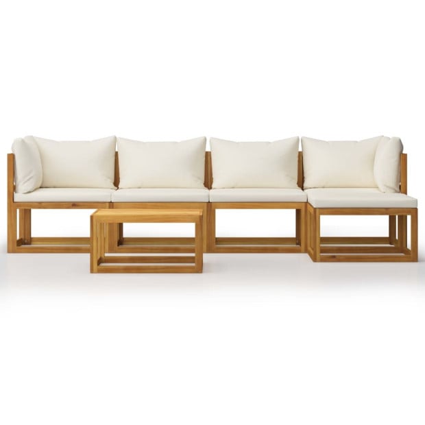 6 Piece Solid Acacia Wood Garden Lounge Set With Cream Cushion Image 3