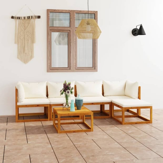 6 Piece Solid Acacia Wood Garden Lounge Set With Cream Cushion Image 2