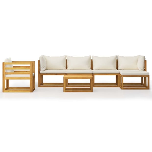 7 Piece Garden Lounge Set With Cushion Cream Solid Acacia Wood Image 3