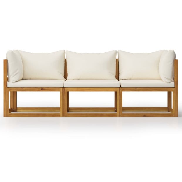 3-seater Garden Sofa With Cushion Cream Solid Acacia Wood Image 3