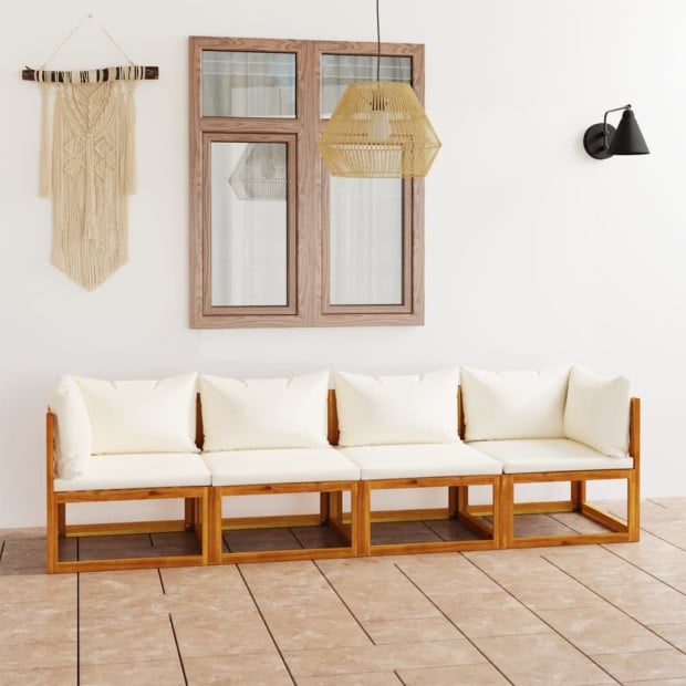 4-seater Garden Sofa With Cushion Cream Solid Acacia Wood Image 2