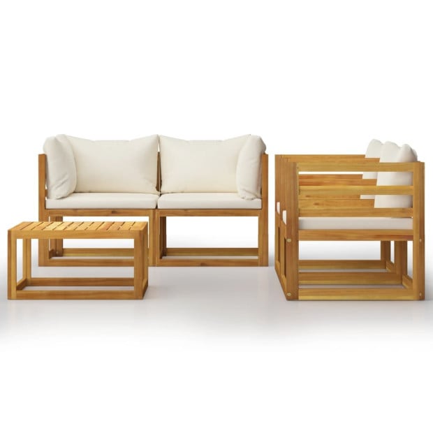 5 Piece Garden Lounge Set With Cushion Cream Solid Wood Image 3